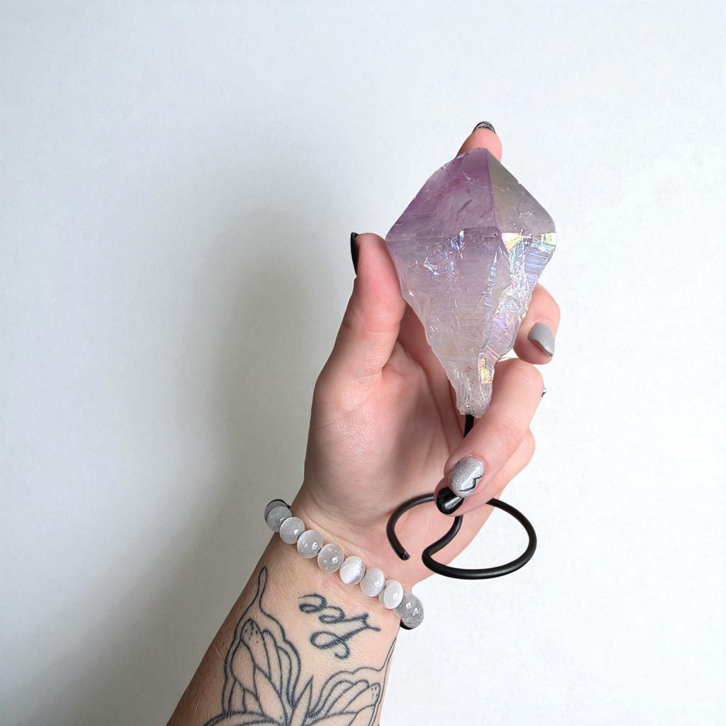 Lavender Aura Point Crystal with Metal.