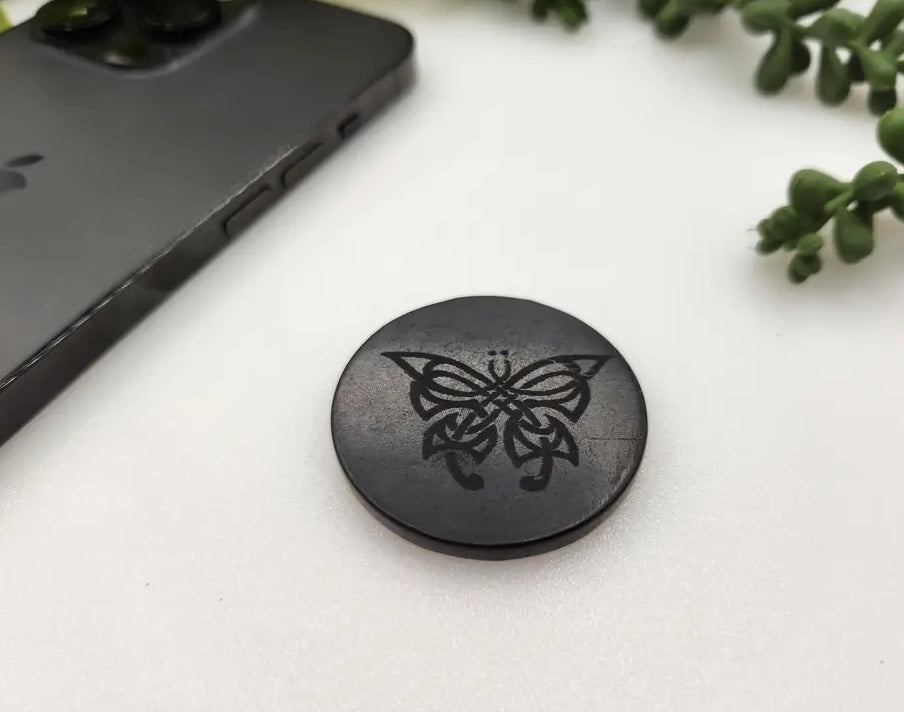 Butterfly Shungite Phone Tile. 40mm