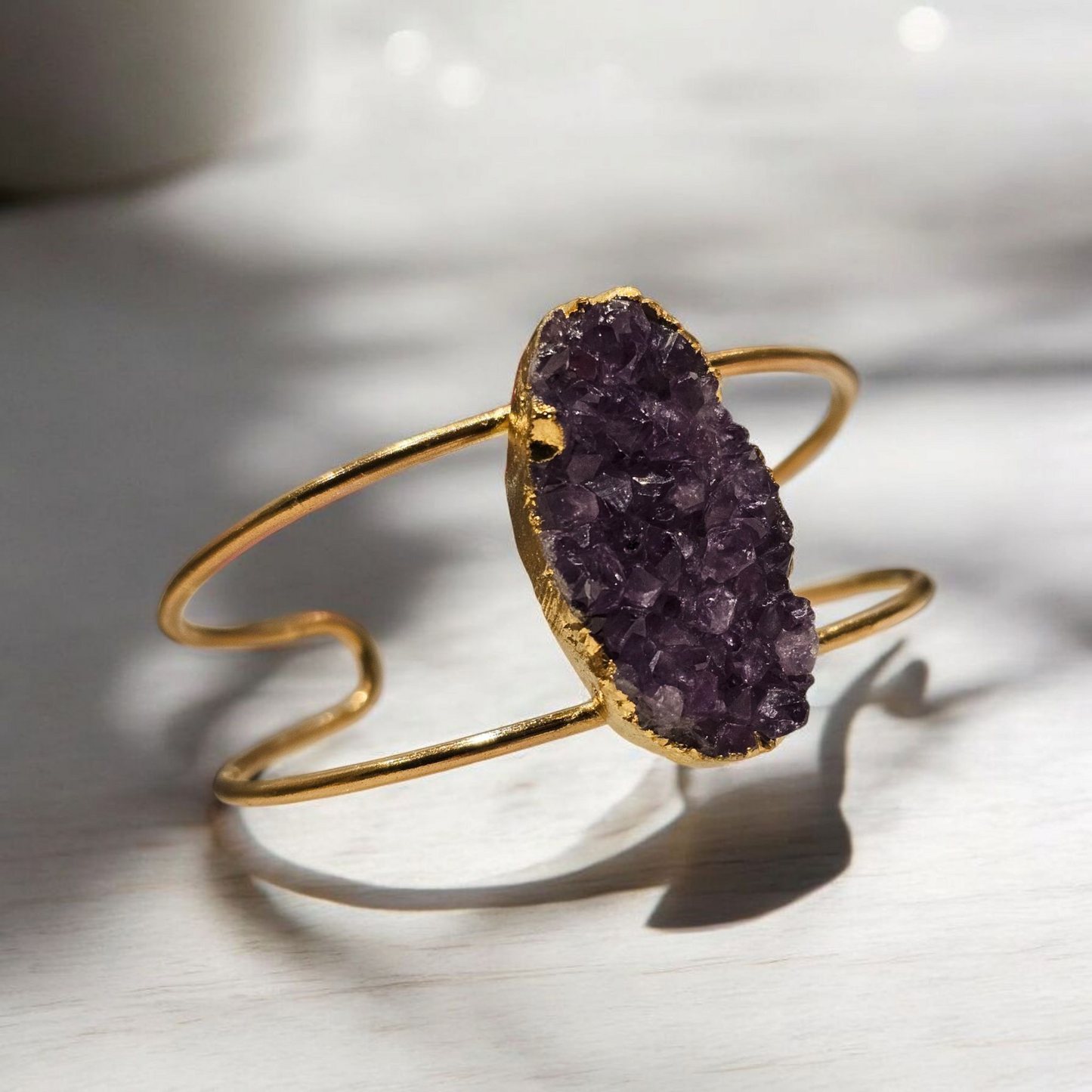 Large Amethyst geode gold bangle.