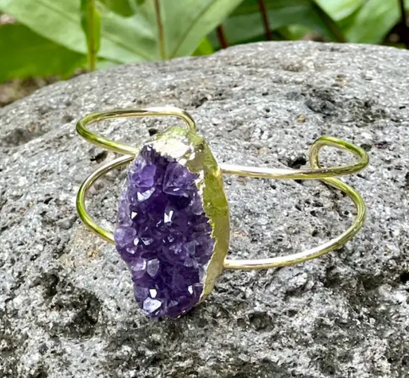 Large Amethyst geode gold bangle.