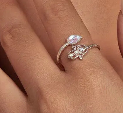 Opal Hamsa Hand Sterling silver ring.