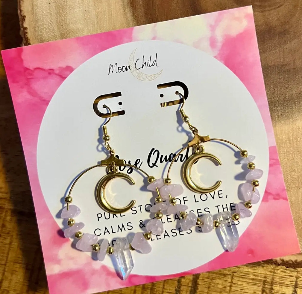 Moon Rose Quarts Gold earrings