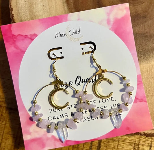 Moon Rose Quarts Gold earrings